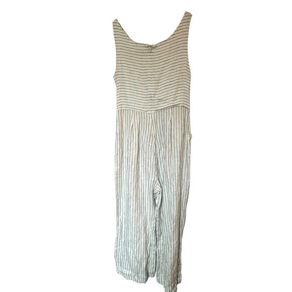 RACHEL ZOE Womens 10 Linen Sleeveless Jumpsuit Romper White Black Stripe Pockets - Picture 5 of 10